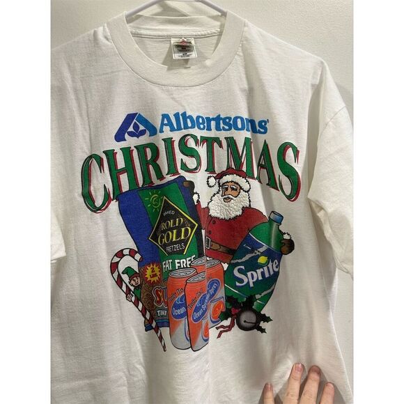 Vintage Albertsons Christmas Santa Graphic T-Shirt XL Multicolor 90s - Picture 2 of 6